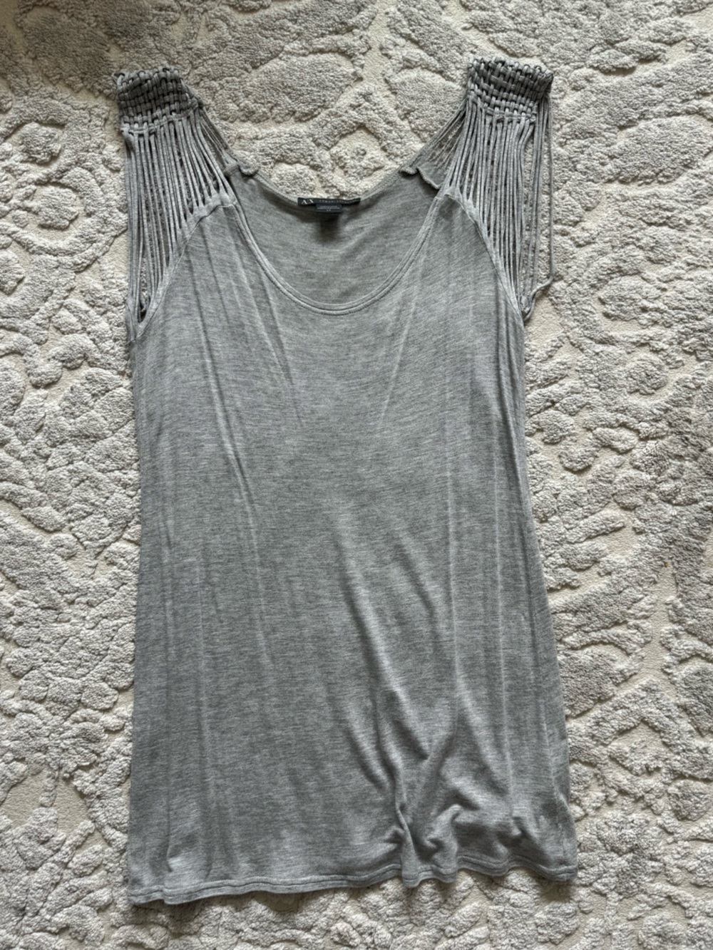 Gray Sleeveless Fringe-Shoulder Dress